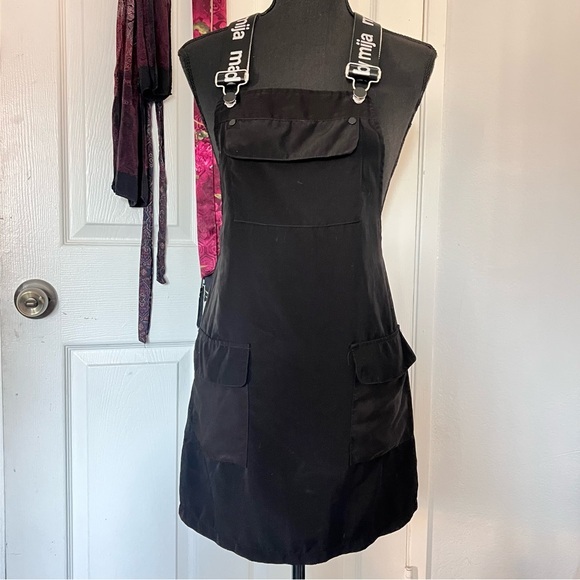 Made by Mija Dresses & Skirts - Made by Mija Black Streetwear Pinafore Dress – Utility Mini with Logo Straps S